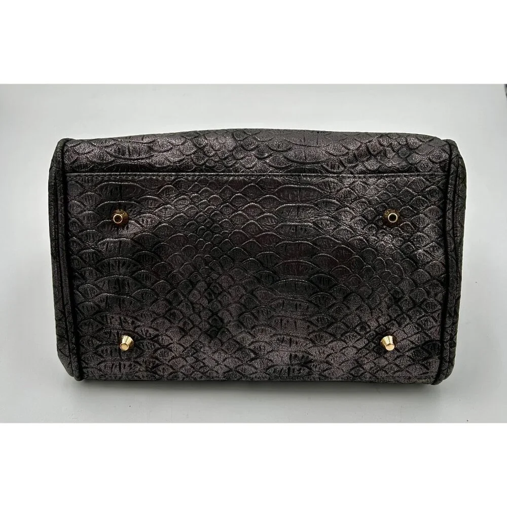 Deux Lux Satchel Tote Women Gray Faux Leather Croc Embossed Metallic Chain Strap
